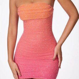 Oh Polly Embellished Strapless Mini Dress pink and Orange Ombré